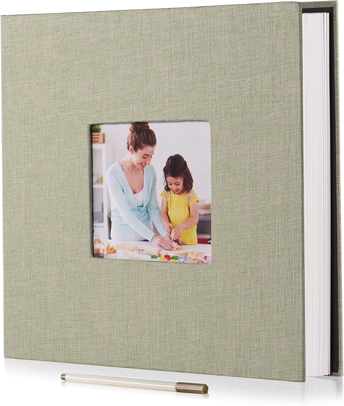 HoneyTolly Large Photo Album, Self-Adhesive, 60 Pages, Linen Cover, Ideal Gift for Family, Wedding, Baby, Christmas, Anniversary - Grass Green by HoneyTolly