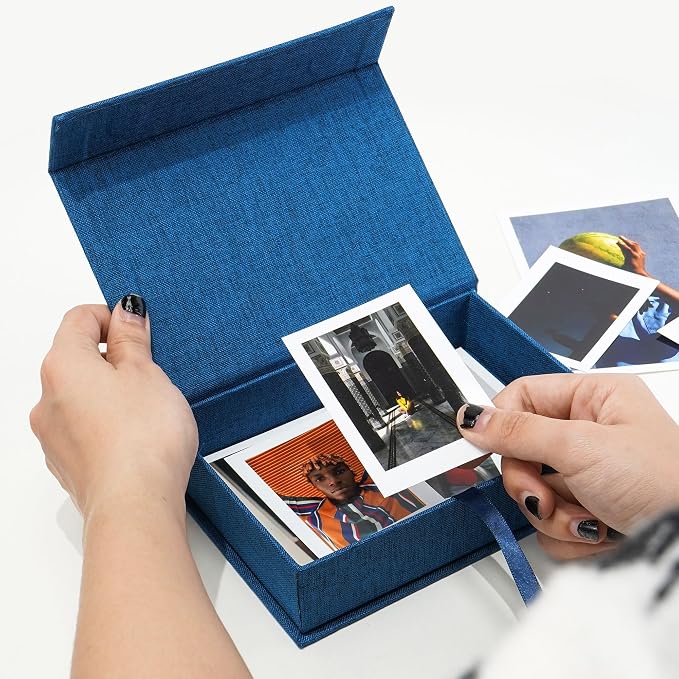 Vienrose Small Photo Storage Box, 4"x6", Linen Postcard Keeper, Dark Blue | 1Pc Sturdy Linen Cover Box for Photos, Postcards & Sticker Storage, Perfect for Home, Office, Craft Room, and Travel - Image 5