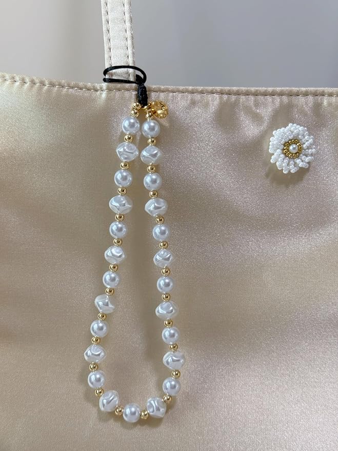 Drawwind Phone Charm Strap Cute Wrist Straps Cell Phone Charm String Y2K Aesthetic Lanyard Wristlet Chain for Case Camera AirPods Bags Keychains (Classic Pearl) - Image 3