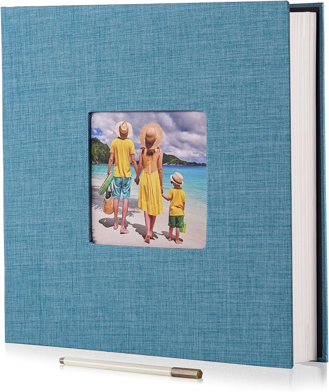 HoneyTolly Large Photo Album, Sky Blue, 13"x12.6" 40Pages, Linen Cover, Acid-free, Self-adhesive, Ideal Gift by HoneyTolly