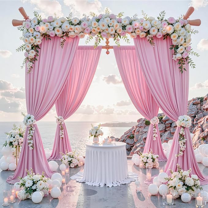 40 ft x 10 ft Wrinkle Free Baby Pink Backdrop Curtain for Parties, 8 Panels 5ftx10ft Polyester Photo Backdrop Drapes for Baby Shower Birthday Party Photography Wedding Backdrop Stand - Image 2