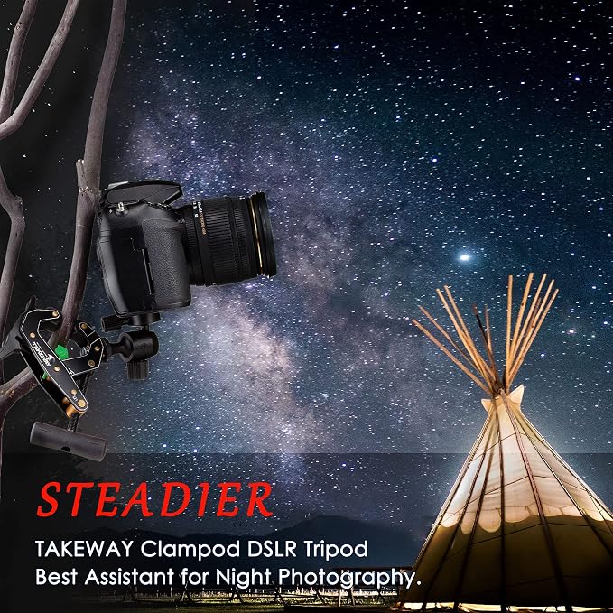 Camera Clamp Mount Tabletop C Clamp Mount Stand with Phone Holder, 360°Rotatable Mini Ball Head and 1/4" Screew Quick Release Clamp for GoPro/Brinno/DSLR/MILC/SLR Camera and Smartphone - Image 9