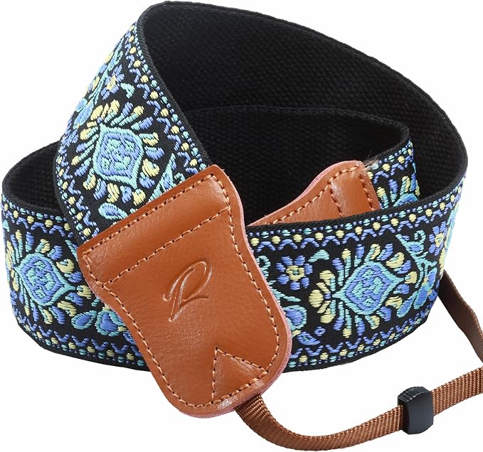 Padwa Lifestyle Camera Strap - 2" Wide Double Layer Cowhide Head Camera Straps for Photographers, Universal Neck & Shoulder Cotton Padded Vintage Strap for All DSLR Cameras（Blue Embroidery Floral） - Image 7