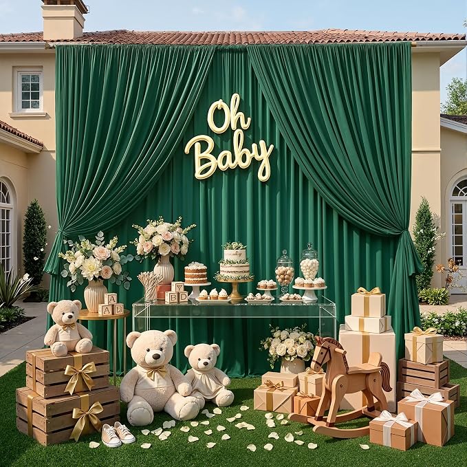 10ft x 10ft Wrinkle Free Hunter Green Backdrop Curtains for Parties, Polyester Photo Backdrop Drapes for Wedding Birthday Party Photography Background Photoshoot - Image 8