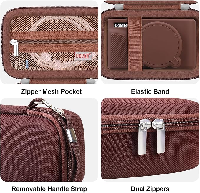 BOVKE Hard Case + Silicone Cover for Canon PowerShot SX740 HS Camera, Brown | SX740 SX730 Digital Camera Shockproof EVA Storage Bag & Soft Silicone Protective Case with Removable Lens Cover, Wrist Strap - Image 5