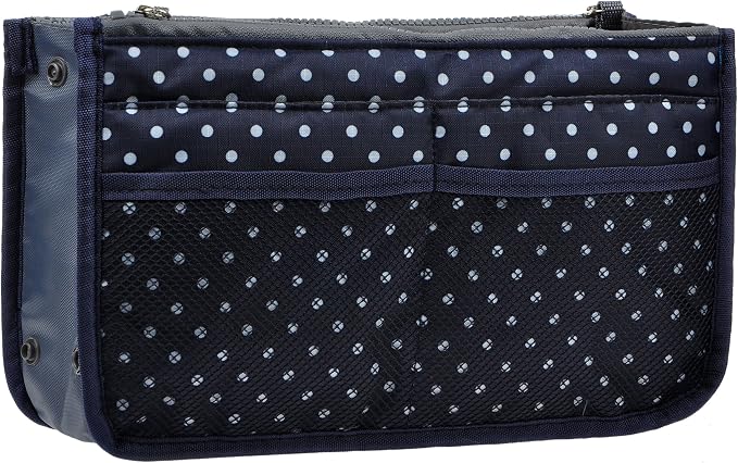 Vercord Purse Organizer Insert for Handbags Bag Organizers Inside Tote Pocketbook Women Nurse Nylon 13 Pockets Navy Blue Dot Medium - Image 2