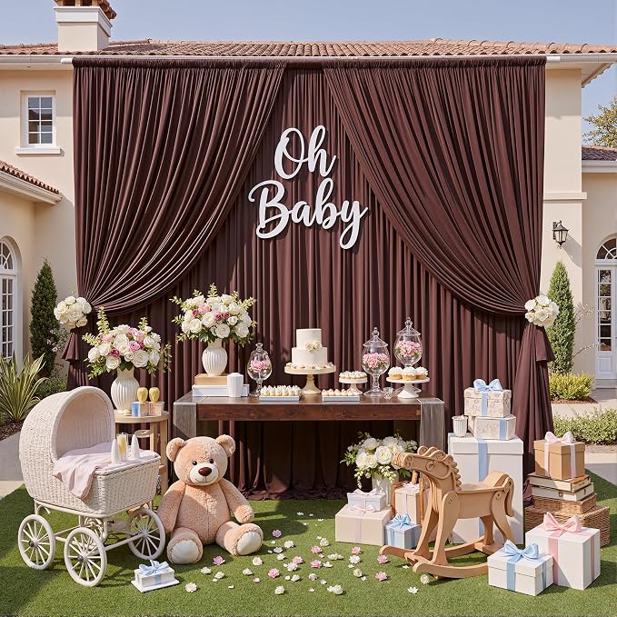 10ft x 10ft Wrinkle Free Brown Backdrop Curtains for Parties, Polyester Photo Backdrop Drapes 2 Panels 5x10ft for Wedding Birthday Party Photography Background Photoshoot - Image 9