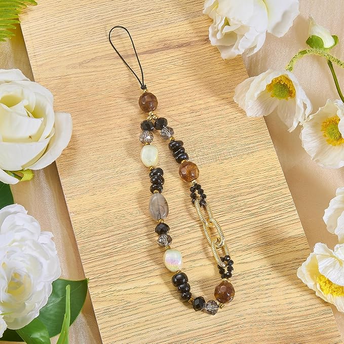 BEEFLYING Beaded Phone Charm Wrist Strap for Case, Black | Cellphone Chain Bracelet, for Keychain Bag Camera Car Key Pendant - Image 3