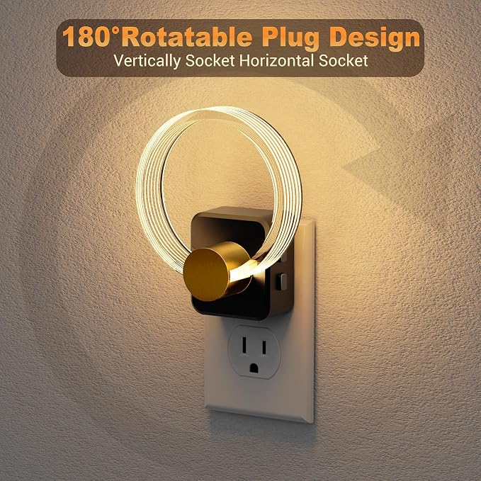 JandCase Night Light, 2 Pack Color Changing Night Lights Plug into Wall | RGB Nightlight with Light Sensor, 180° Rotatable Plug in Nightlights, Dimmable Ring Acrylic Night Light for Kids Gift Hallway - Image 5