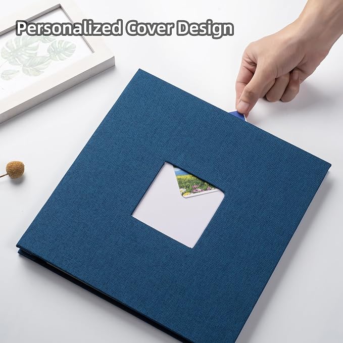 HoneyTolly Large Photo Album Self Adhesive, DIY Scrapbook Album for 4x6 8x10 10x12 Pictures, 60 Pages Linen Cover Memory Book, Ideal Gift for Family Wedding Baby Christmas Anniversary(Blue) - Image 2
