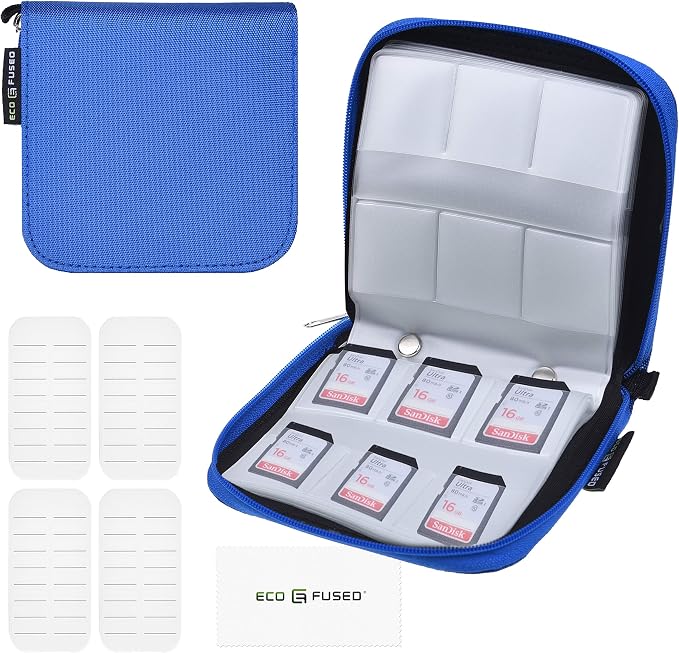 Eco-Fused Memory Card Case - Fits up to 44x SD, SDHC, Micro SD, Mini SD and 4X CF - Holder with 44 Slots (Blue / 44 Slots - 1 Pack) - Image 2