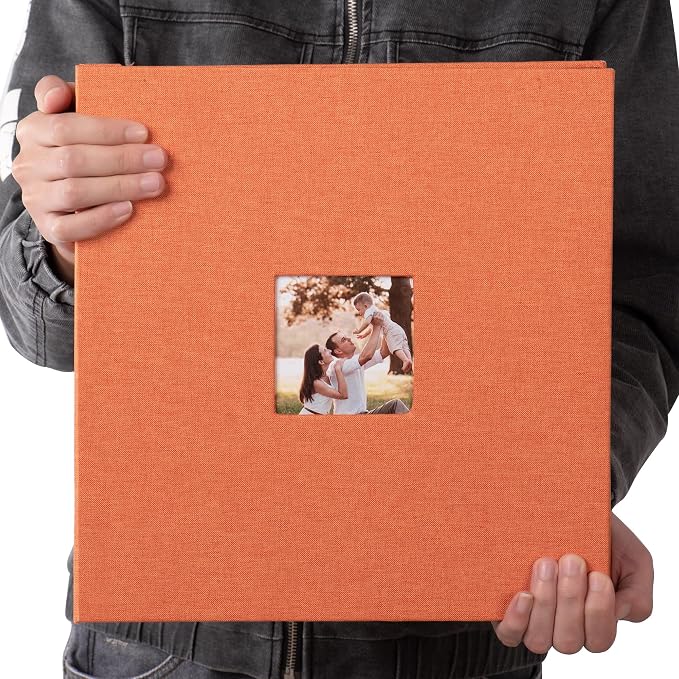 HoneyTolly Large Photo Album Self Adhesive, DIY Scrapbook Album for 600 Photos, 13"x12.6" 120 Pages Linen Cover Memory Book(Orange) - Image 7