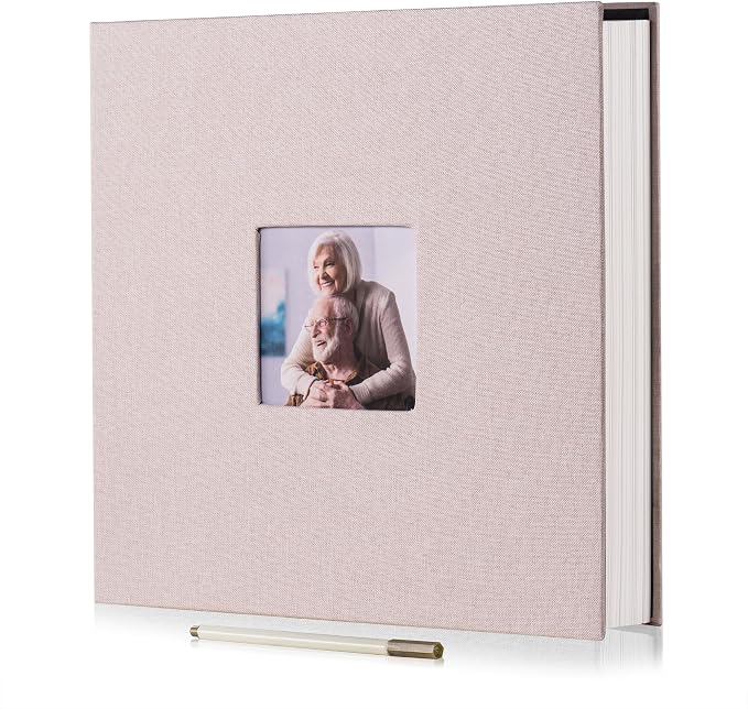 HoneyTolly Large Photo Album Self Adhesive with Picture Display Window, DIY Scrapbook Album for 4x6 8x10 Pictures, 40 Pages Linen Cover Memory Book with Scraper and Metallic Pen(Beige) by HoneyTolly
