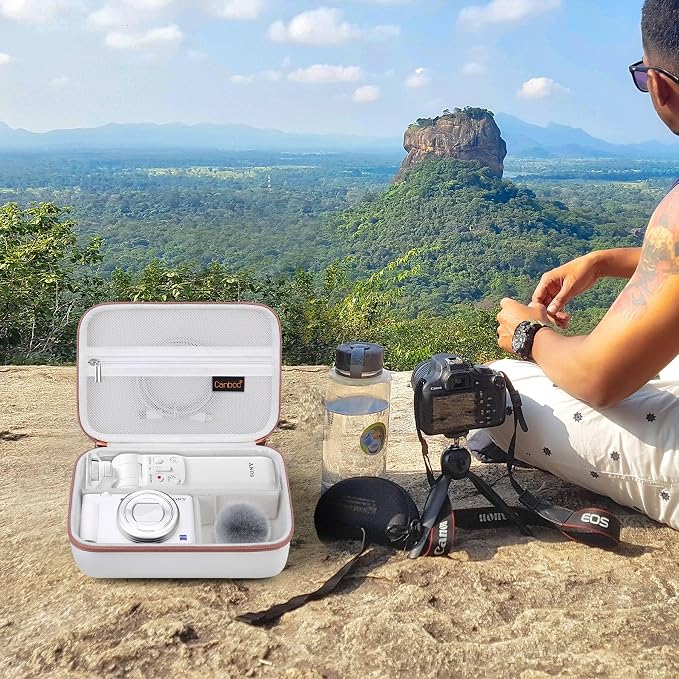 Canboc Carrying Case for Sony ZV-1F/ ZV-1/ ZV-1 II Digital Camera, White | Vlogger Accessory Kit Tripod Travel Storage Bag with Strap, Mesh Pocket fit Cable (Case Only) - Image 7