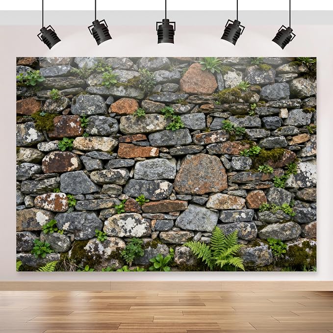 10x6.5ft Brick Stone Wall Backdrop Stone Wall Greenery Banner | Stone Backdrop for Photo Background Wedding Kids Birthday Photo Studio Vinyl Prop by Dormirpilow