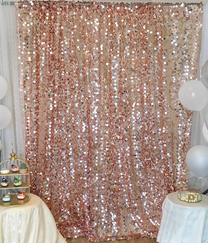 Rose Gold Sequin Backdrop, 9x10 Feet, 18MM Large Sequin,1 Panel | Shimmer Glitter Photobooth Props for holiday Halloween Christmas Parties, Home, Wedding, Birthday by HMQIANG