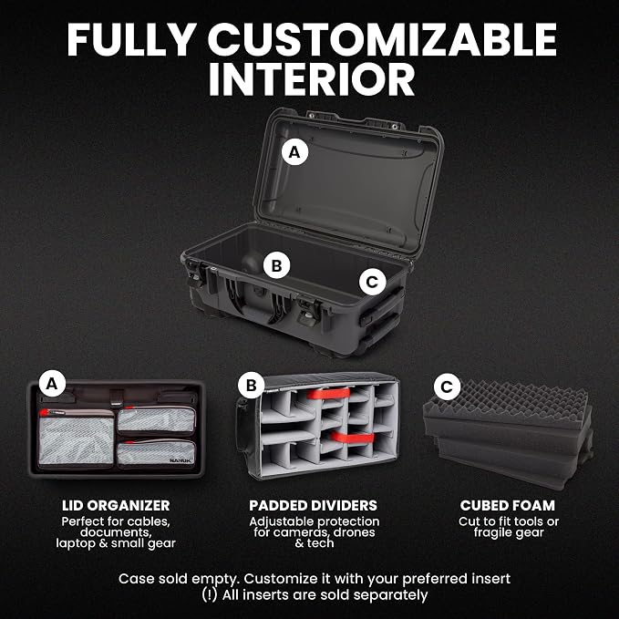 NANUK 935 Hard Case Empty - Waterproof with Wheels, 22"x14"x9" - Dustproof and Impact Resistant, Carry-On Approved for Most Airline - Graphite - Image 3