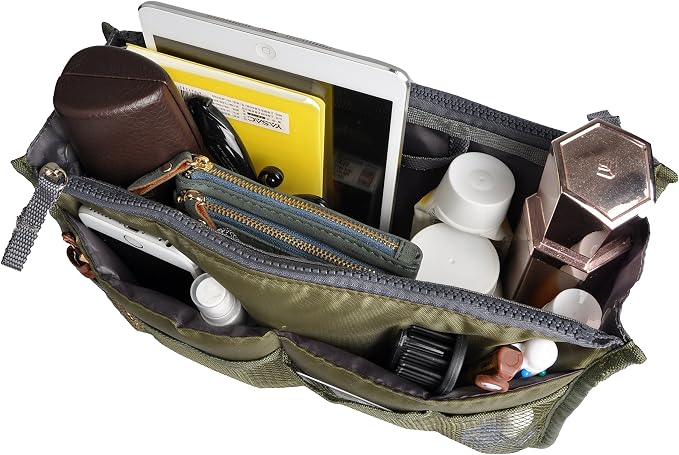 Vercord Purse Organizer Insert for Handbags Bag Organizers Inside Tote Pocketbook Women Nurse Nylon 13 Pockets Army Green Small - Image 6