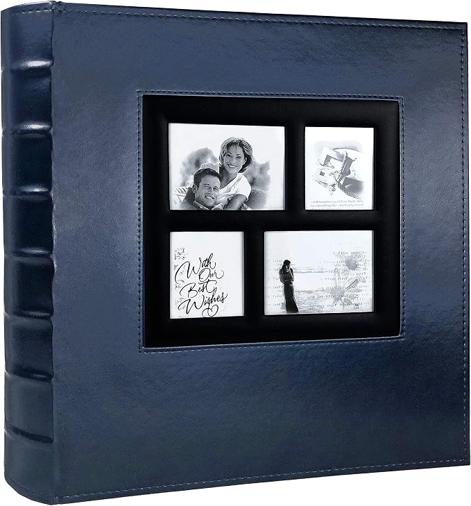 RECUTMS 500 Photo Album 4x6 Pictures Large Leather Albums for Wedding Blue | Black Pages, Horizontal Vertical Pockets, Big Photobook for Travel Family, DIY Cover Window, Birthday Gifts, Baby Memory Book by RECUTMS