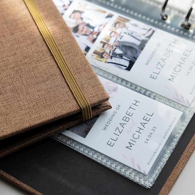 Photo Album For 2X6 Photo Booth Slip In Strips And 4X6 Pictures - 6 Ring Notebook Binder With 20 2 By 6 Sleeves - Fits 80 Photobooth Prints (UMBER BROWN - LINEN HARDCOVER, 2X6) - Image 3