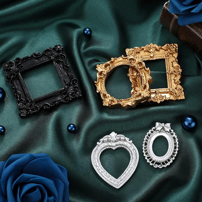 Vicenpal 25 Pcs Black, Gold, Silver Mini Vintage Picture Frames Bulk | Small Vintage Photo Frames, Antique, Resin, Baroque, Ornate, Cute Wallet Size, for DIY Jewelry Gifts Christmas Wedding Decor - Image 7