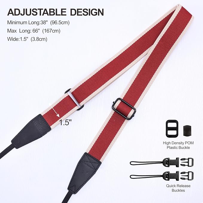 Padwa Lifestyle Adjustable Camera Strap - 1.5" Top Layer Cowhide Head Camera Straps for Photographers, Cotton Adjustable Neck Shoulder & Crossbody Strap Quick Release for All Cameras and Binoculars - Image 7