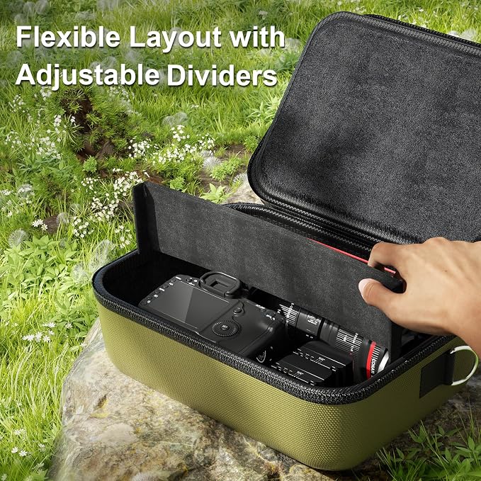 ProCase Hard Shell Camera Case for Canon Rebel T7 -Green | Soft Padded Bag with 1 Shoulder Strap and 3 Adjustable Dividers for Digital Camera EOS R100/R50/DSLR/SLR/Nikon/Sony - Image 3