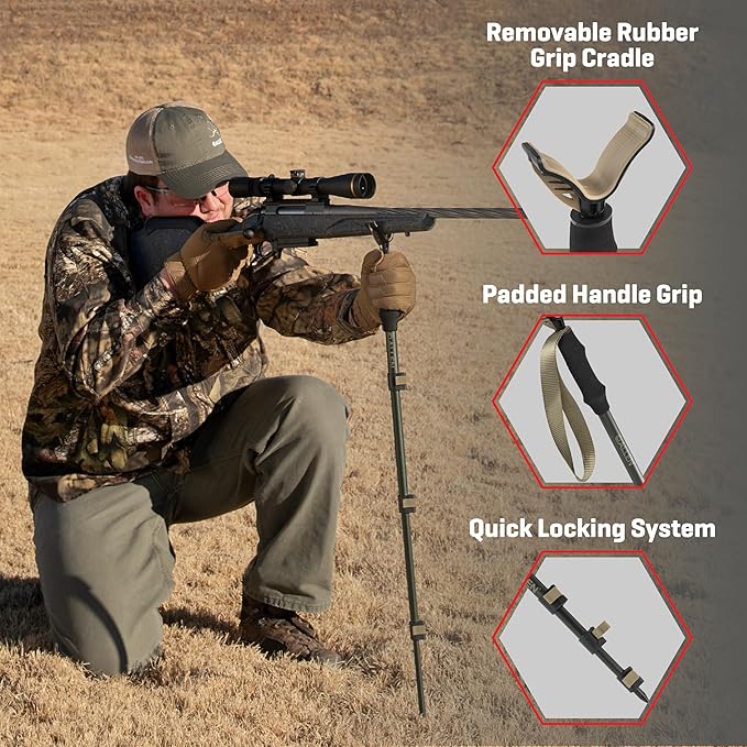 Allen Company Monopod Shooting Stick and Gun Rest - Adjustable Height - Removable Cradle - Padded Grip - Aluminum - Rifle Shooting Rest, Camera Stand - Gun Accessories, Hunting Gear - Image 4