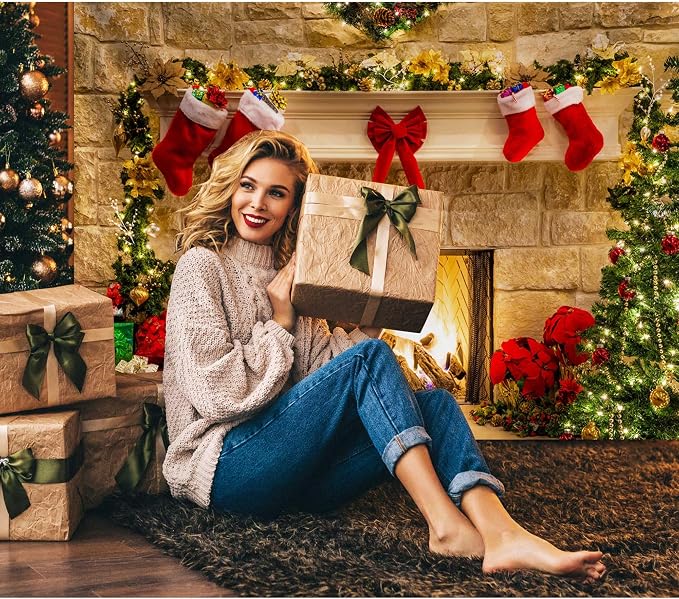 12x8ft Christmas Fireplace Theme Backdrop for Photography | PolyesFabric-Tree Sock Decorations,Xmas Party Supplies,Studio Decor Booth Props,Photo Background Pictures,Wrinkle Free - Image 2