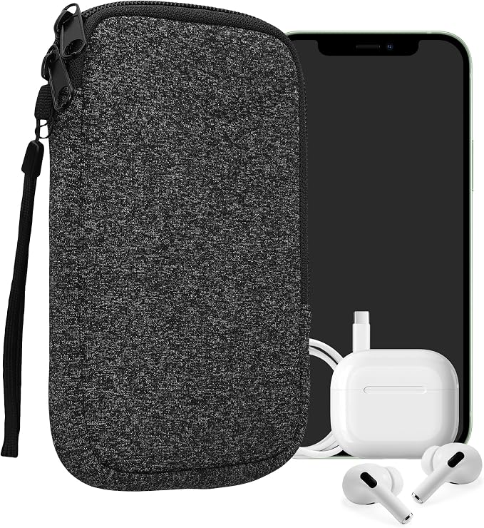 kwmobile Universal Phone Pouch Size L - 6.5" - Neoprene Smartphone Pouch with Zip - Water-Repellent Mobile Phone Case - Sleeve in Anthracite/White by kwmobile