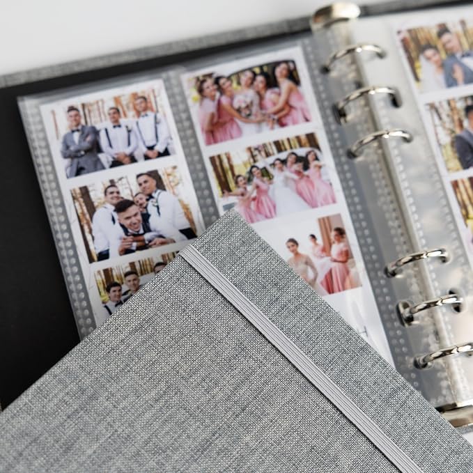 Photo Album For 2X6 Photo Booth Slip In Strips And 4X6 Pictures - 6 Ring Notebook Binder With 20 2 By 6 Sleeves - Fits 80 Photobooth Prints (SIMPLE GREY - LINEN HARDCOVER, 2X6) - Image 8
