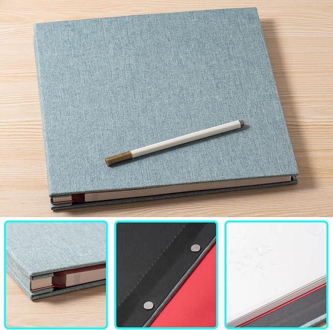 Large Photo Album Self Adhesive 4x6 5x7 6x8 8x10 Pictures Scrapbook Magnetic Album DIY Scrap Book 60 Sticky Pages Linen Cover DIY Photo Album with A Metallic Pen and DIY Accessories(Green), 11"x10.8"60 Pages - Image 5