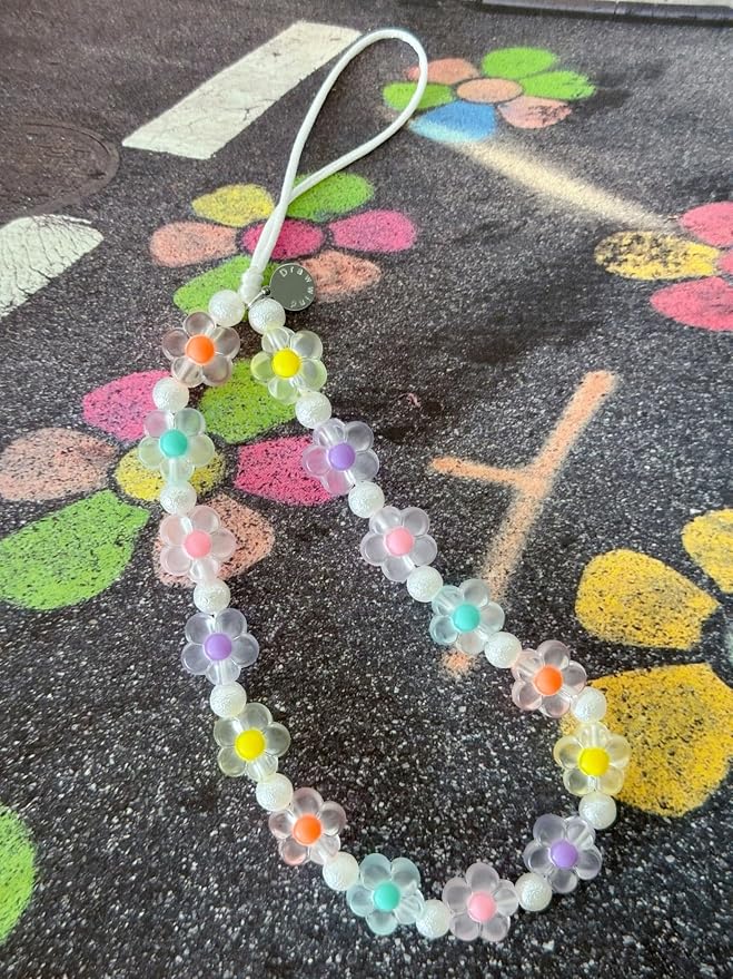 Drawwind Phone Charm Beaded Wristlet Strap Universal Cell Phone Lanyard Cute Bracelet Wrist Strap Beaded Chain String Handmade Accessories for Case Camera Bags (Flower Power) - Image 6