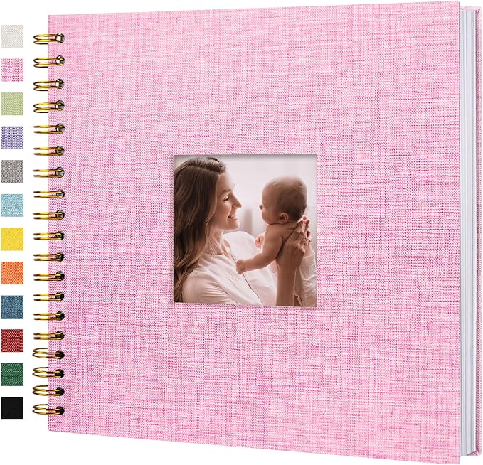 10"x10" Scrapbook Photo Album Linen Cover 40 Sheets 80 Pages White Paper | Pink Hardcover Kraft White Pages Memory Book, for Travel Wedding Guest Book Christmas Baby Fits 4x6 & Instant Photos by Hiwhy