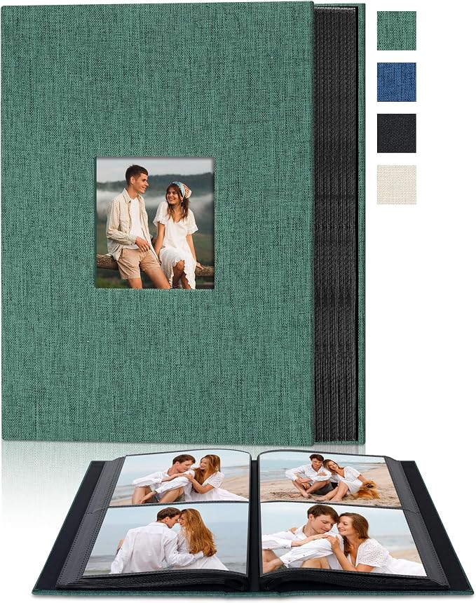 4x6 Slip In Photo Album Holds 200 Pockets Cloth Cover Dark Green | DIY cover window, Acid free pages, PVC free pockets, Family Travel Wedding, Gift ready by Remowith