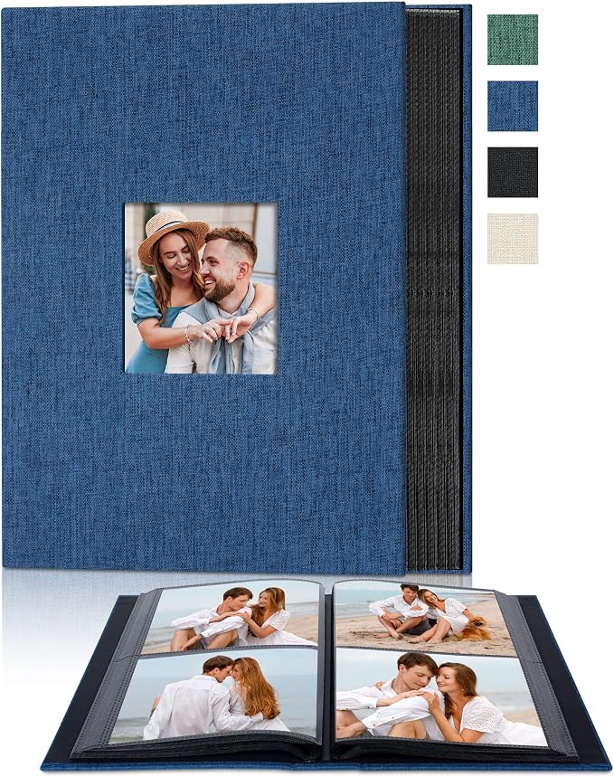 4x6 Slip In Photo Album Holds 200 Pockets Cloth Cover Navy Blue | DIY cover window, Acid free pages, PVC free pockets, Family Travel Wedding, Gift ready by Remowith