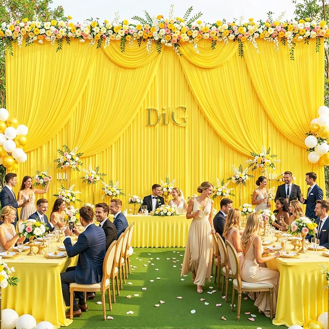 8 Panels Yellow Backdrop Curtain for Parties Wrinkle Free Lemon Yellow Photo Curtains Backdrop Drapes Fabric Decoration for Birthday Party Wedding Baby Shower 40ft(W) x 10ft(H) - Image 8