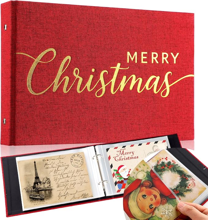 Spiareal Christmas Greeting Card Organizer Set 6 x 8 Inches Photo Binder Album Post Card Holder Storage 100 Pages Stamping Photo Album Display Organization Storage for Memory Greeting Post Gift by Spiareal