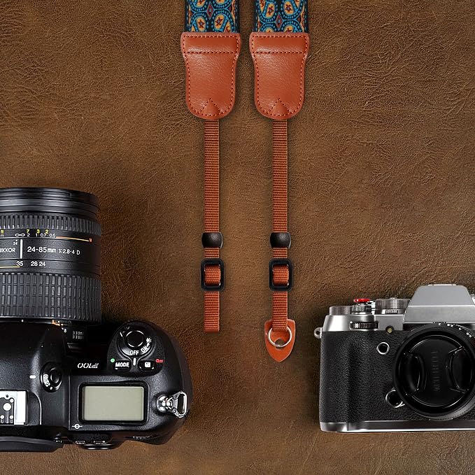 Padwa Lifestyle Mystic Blue Camera Strap - Double Layer Cowhide Ends,2" Pure Cotton Embroidered Woven Camera Straps,Universal Neck&Shoulder Strap Adjustable for All DSLR Cameras,Gift for Photographers - Image 6