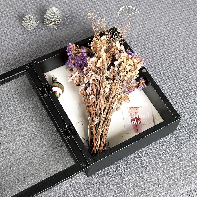 Muzilife 13x16 Shadow Box Wood Picture Frame, 2.16 Deep, Real Glass, Black | FSC-Wood, Magnetic Door, Linen Interior & Pins, Vertical, Horizontal Wall Hanging, Display Case Frame for Photos & Keepsakes - Image 2