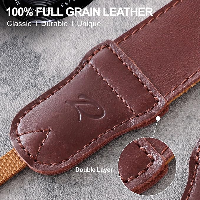 Padwa Lifestyle Red Brown Leather Camera Strap - 1.5" Soft Full Grain Cowhide Camera Straps for Photographers, Soft Suede Fabric Padded Leather Strap with Quick Release fits All Cameras - Image 4