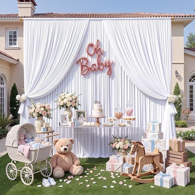 Wrinkle Free White Backdrop Curtain for Parties, Polyester Photo Backdrop Drapes for Weddings Birthday Photography Background Parties Baby Shower, 10ft x 8ft - Image 8