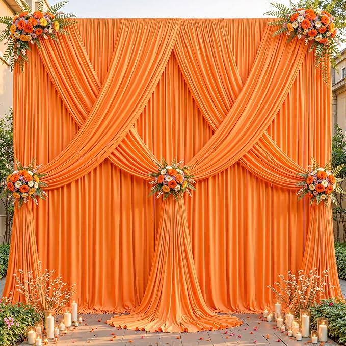 24ftx10ft Wrinkle Free Orange Backdrop Curtain - 10 Feet Photography Backdrop Drapes, Silky Polyester Back Drop Cloth for Wedding Baby Shower Balloon Arch Background - Image 2