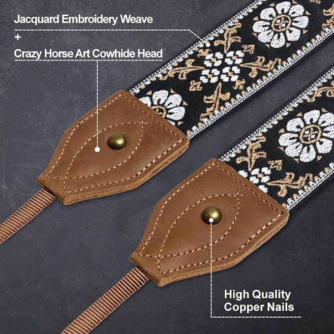 Padwa Lifestyle 2" Wide Classic Crazy Horse Art Cowhide Head Cotton Camera Straps for Photographers - Image 2