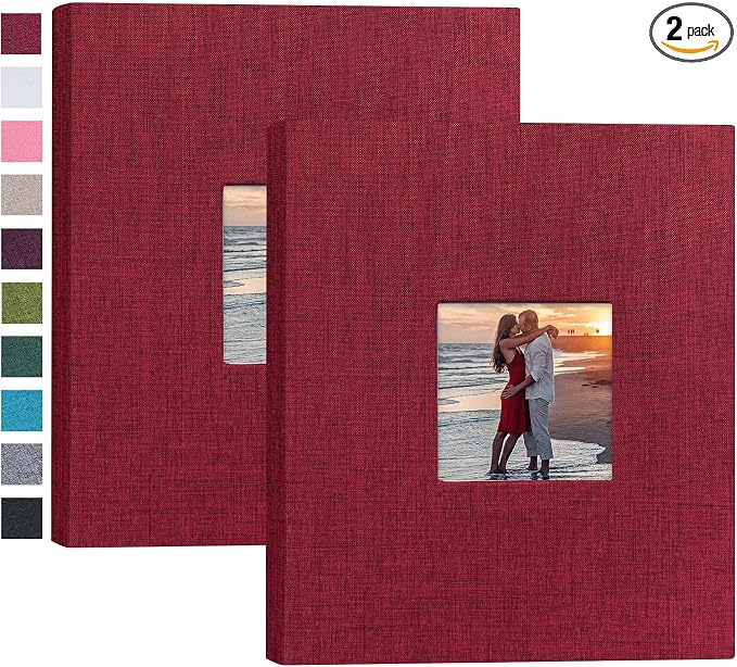 Mublalbum 2 Pack Small Photo Album 8x10, 52 Pockets, Linen Cover,Red | Linen Cover with Display Window, 52 Vertical Pockets, Portable Mini Picture Book for Artwork Postcards, Picture Storage by Mublalbum