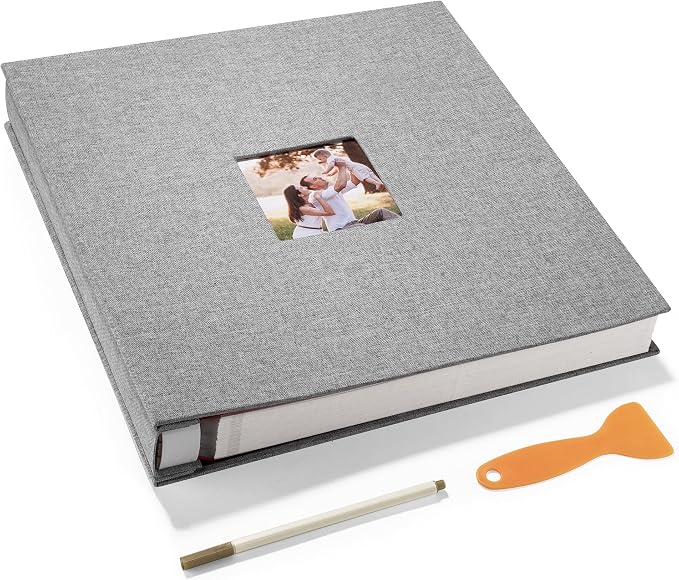 HoneyTolly Large Photo Album Self Adhesive, DIY Scrapbook Album for 600 Photos, 13"x12.6" 120 Pages Linen Cover Memory Book(Grey) by HoneyTolly