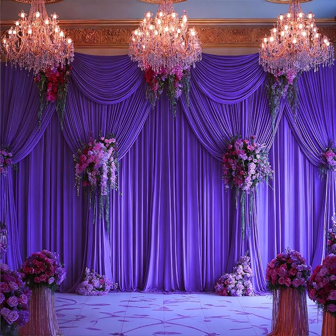 Wish Care Purple Backdrop Curtains - 6 Panels, Wrinkle-Free, Polyester, Photography Drapes for Baby Shower, Birthday Party, Wedding, Prom, Photo Booth - 24 X 10FT (Purple) - Image 4