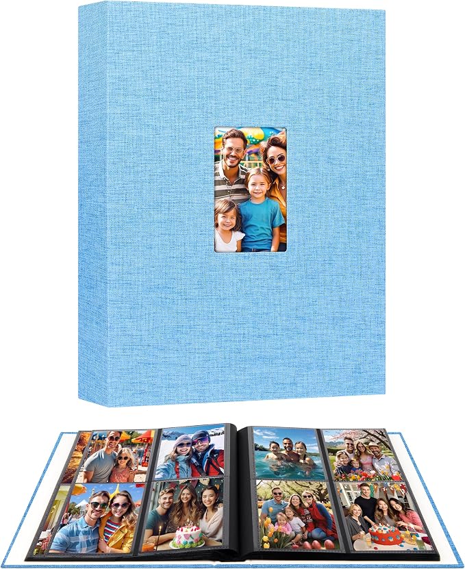 Aevdor 3.5x5 Photo Album, Holds 256 Photos, Linen Cover, Blue | Vertical 3.5x5 Clear Pockets, Front Display Window, Baby, Travel, Family & Anniversary Memories by Aevdor