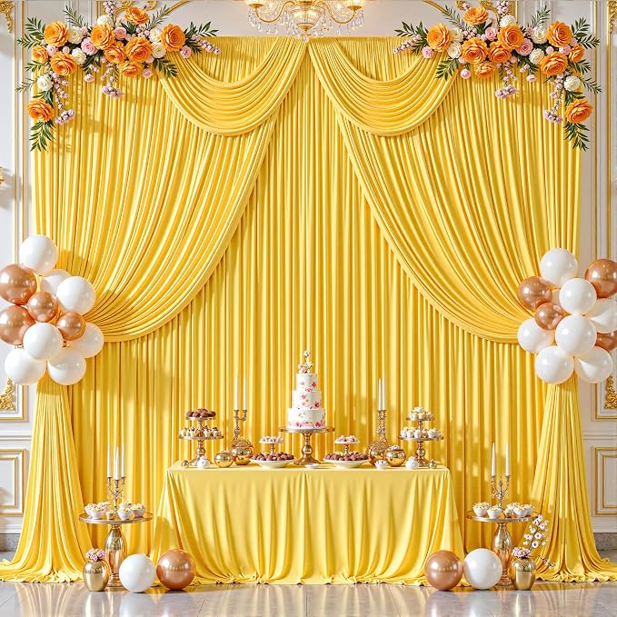 32ftx10ft Wrinkle Free Yellow Backdrop Curtain - 10 Feet Photography Backdrop Drapes, Silky Polyester Back Drop Cloth for Wedding Baby Shower Balloon Arch Background - Image 2