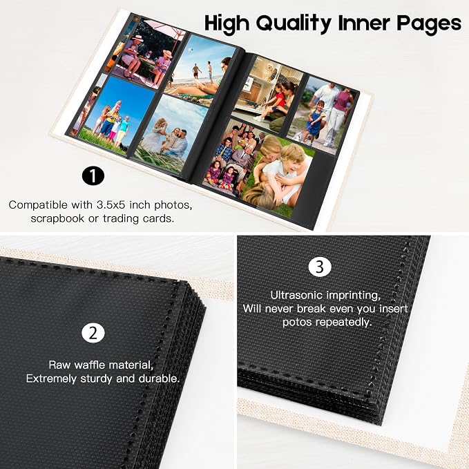 Aevdor 3.5x5 Photo Album, Holds 256 Photos, Linen Cover, Beige | Vertical 3.5x5 Clear Pockets, Front Display Window, Baby, Travel, Family & Anniversary Memories - Image 5